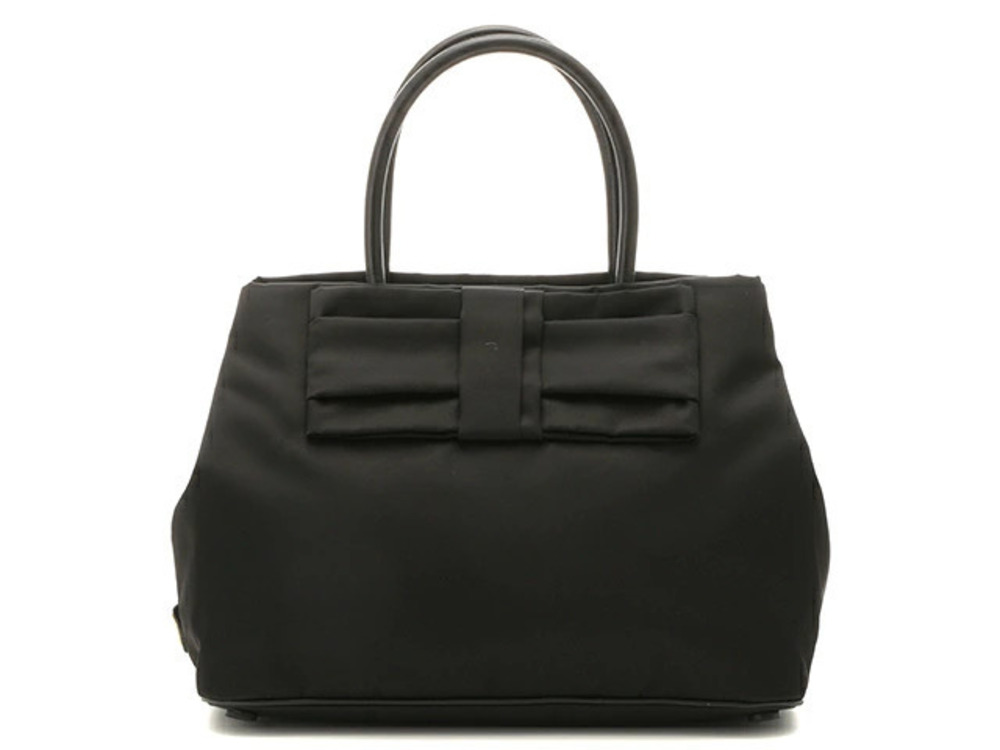 Prada Ribbon Tote Bag Black Calfskin